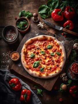 pizza with mushrooms and tomatoes