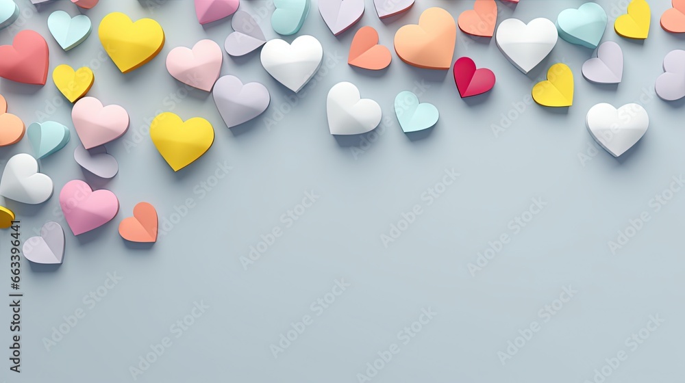 Poster a bunch of hearts are scattered on a gray background with a place for text. generative ai