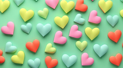  a bunch of hearts that are on a green surface with a green background.  generative ai