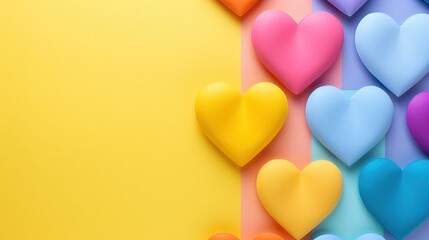  a group of hearts on a yellow and pink background with a diagonal border.  generative ai