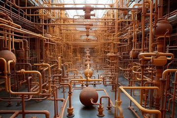 Labyrinth of water pipes, abstract illustration. - obrazy, fototapety, plakaty