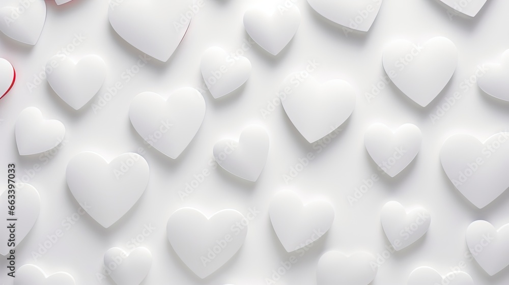Poster a bunch of white hearts on a white background with a red heart in the middle. generative ai