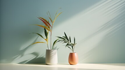  a couple of vases sitting on top of a table.  generative ai
