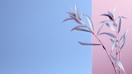 a pink and blue background with a plant in the foreground.  generative ai