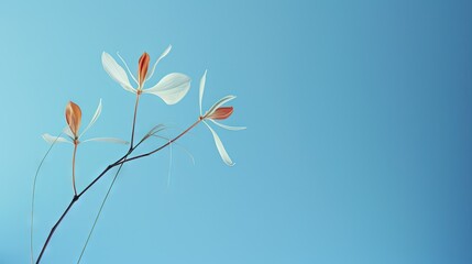  a plant with white and orange flowers against a blue sky.  generative ai