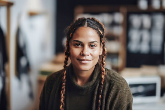 Portrait Of Smiling Young Woman In A Studio.