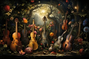 Naklejka premium Enchanted songbirds, their melodies capable of healing and soothing troubled hearts - Generative AI