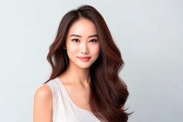 Fototapeta premium Young glamor model of Asian appearance on a white background.