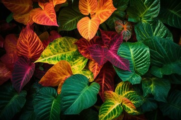 Fototapeta premium Close-up of vibrant tropical foliage. Generative AI