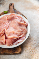 raw turkey meat fillet slice fresh poultry meat healthy eating cooking meal food snack on the table copy space food background rustic top view