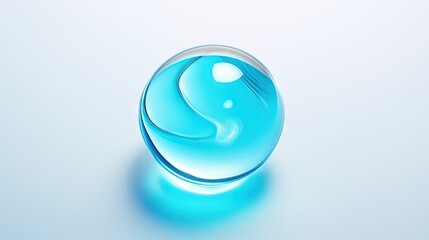  a glass ball with a liquid inside of it on a blue surface.  generative ai