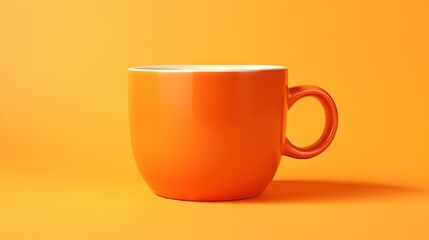  an orange coffee cup sitting on a yellow background with a shadow.  generative ai