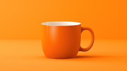  an orange coffee cup on an orange background with a shadow.  generative ai