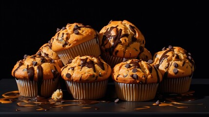  a pile of muffins with chocolate chips on top.  generative ai