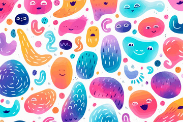 Gradient effects quirky doodle pattern, wallpaper, background, cartoon, vector, whimsical Illustration