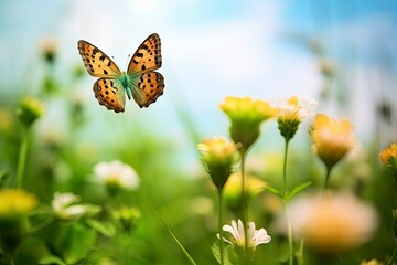 Butterfly Flying over the Meadow.