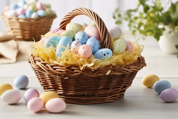 Fototapeta na wymiar Egg-filled Easter basket. Generative AI