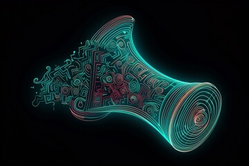Outlined megaphone illustration with 3D effect. Generative AI