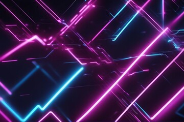 Abstract background with pink blue glowing neon lines and bokeh lights Data transfer concept
