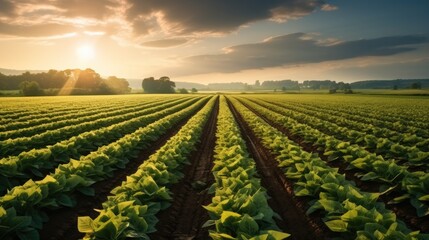 Agriculture, Vast soybean field.