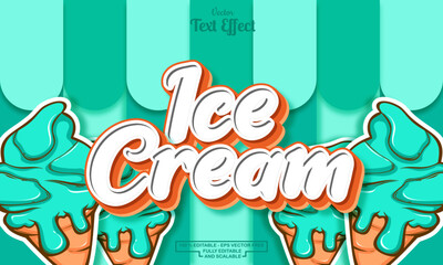 Ice cream editable text effect with green ice cream hand drawn pattern