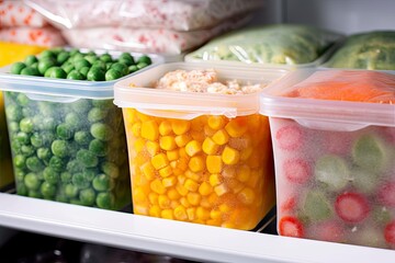 Frozen food in the freezer. Frozen vegetables.