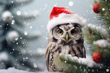 Gordijnen Christmas owl in the wild © Veniamin Kraskov