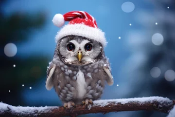 Fotobehang Sneeuwuil Christmas owl in the wild