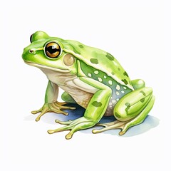 Obraz premium Watercolor green frog on white background.