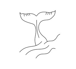 Obraz premium Vector isolated one single fish whale mermaid dolphin tail in waves colorless black and white contour line easy drawing