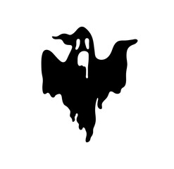 Vector isolated one single scary spooky ghost in hood  under sheet  colorless black and white outline silhouette shadow shape