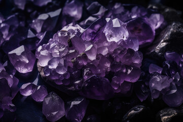 Amethyst crystals on the rocks - Generative AI	