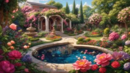 Fototapeta na wymiar pool with flowers and water
