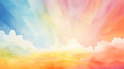  a painting of a rainbow colored sky with clouds and a rainbow.  generative ai