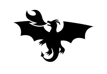 Dragon icon. Simple black dragon silhouette, illustration.