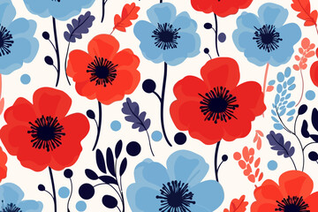Anemones quirky doodle pattern, wallpaper, background, cartoon, vector, whimsical Illustration