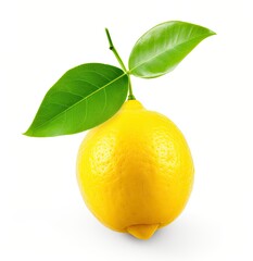 Lemon with leaf isolated on white background.
