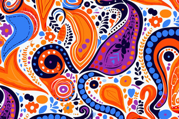 Paisley prints quirky doodle pattern, wallpaper, background, cartoon, vector, whimsical Illustration