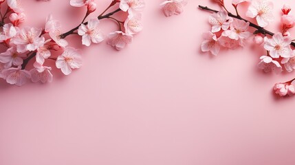  a pink background with a branch of cherry blossoms on it.  generative ai