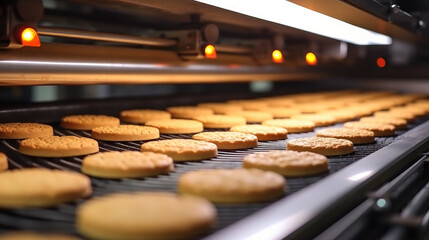 Production line of baking cookies, Production fresh Bread bakery, Automated production of bakery products.