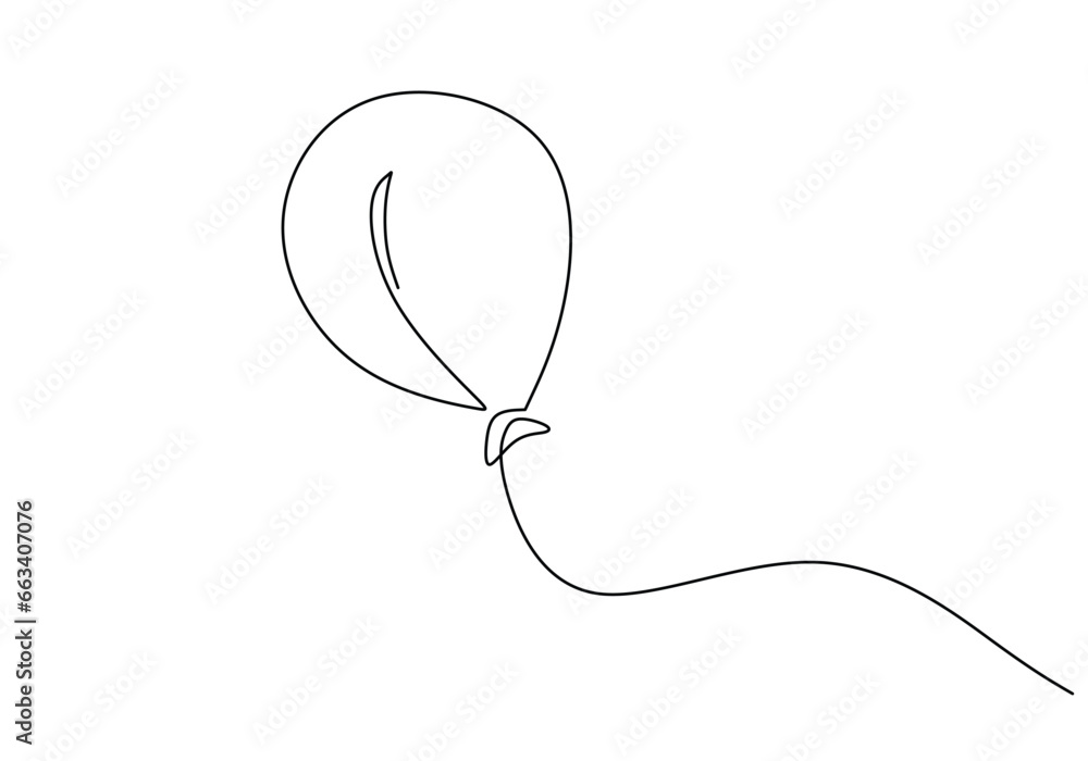 Wall mural Continuous one line drawing balloon. Simple holiday object element