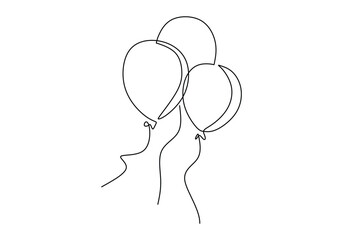 Continuous one line drawing balloon. Simple holiday object element - obrazy, fototapety, plakaty