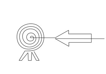 Continuous line drawing arrow and target. One simplicity style