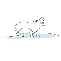 Hippopotamus one line drawing. Wild Animal creative 
