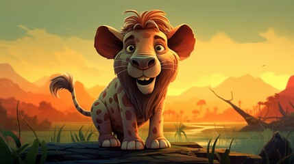 lion cartoon in sunset generated by AI