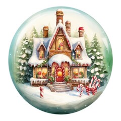 Winter Christmas festive holiday house with snow in the globe for T-shirt Design.