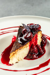 Delicious cheesecake with berries. vertical image. top view. place for text