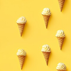 Ice Cream pattern on yellow background, top view.