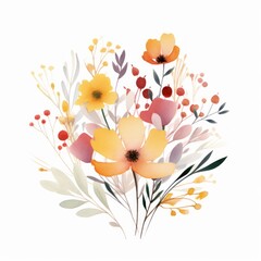 Watercolor floral design with white background, New background with flowers, watercolor floral design