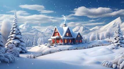 winter landscape with house 